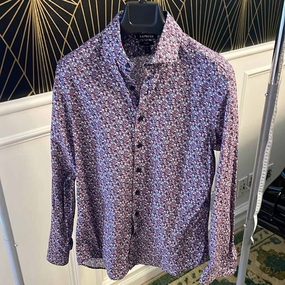Express men’s floral print slim fit dress shirt